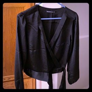 A&F black satin wrap top